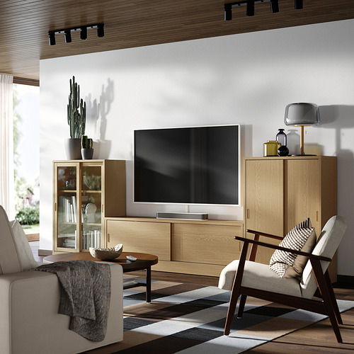 TONSTAD, TV bench with sliding doors 2 of 4 open dialog