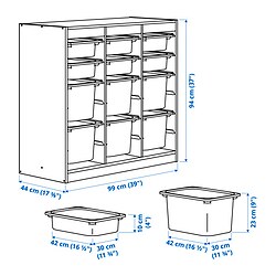 Ilustración de medidas - TROFAST combinación de almacenaje con cajas