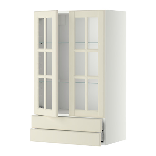 Mueble de cocina METOD marfil con puertas y cajón de cristal, diseño moderno.