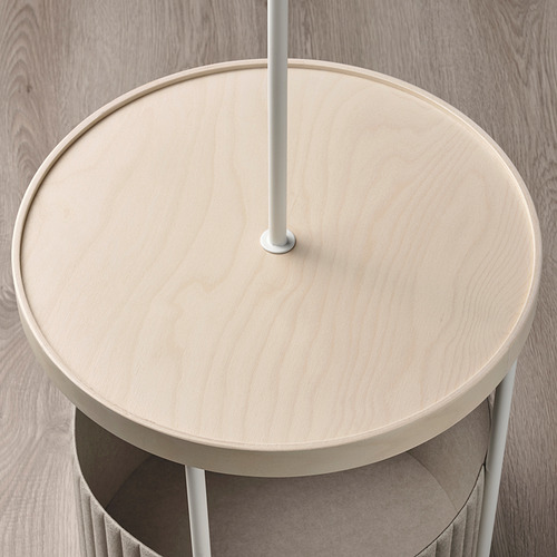 Mesa auxiliar redonda minimalista con tapa de madera lisa y patas metálicas. Soporte central para la estabilidad.