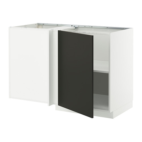 Mueble de cocina METOD de Ikea, blanco y negro, diseño moderno, forma cuadrada, con compartimento abierto.