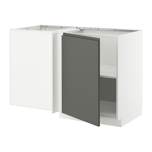 Un mueble de cocina moderno en blanco y gris con un diseño elegante. Tiene una puerta de color gris oscuro, un estante ajustable en el interior y una construcción robusta.