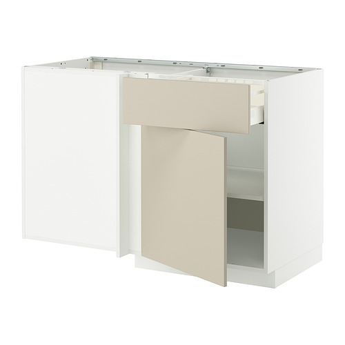 Mueble de cocina METOD en color beige con marco blanco, diseño liso y limpio, estante ajustable.