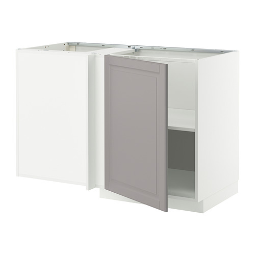 Mueble de cocina IKEA METOD blanco y gris con puerta abierta.