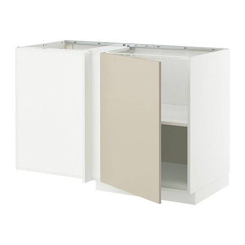 Mueble de cocina blanco y beige, diseño moderno, estantes ajustables.