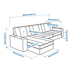 Ilustración de medidas - KIVIK sofá 3 plazas con chaiselongue