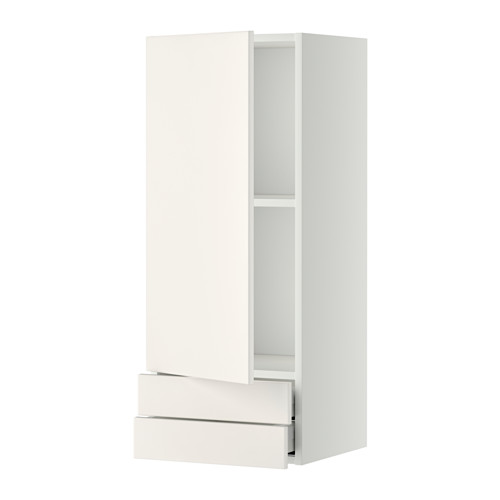Mueble de cocina METOD blanco con dos cajones y un estante.