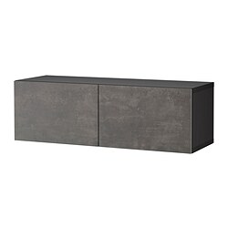 BESTÅ, floor shelf unit with doors, Black-brown / Kallviken dark gray