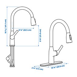Measurement Illustration - MACKSJÖN pull down kitchen faucet with spray