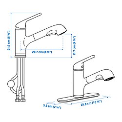 Measurement Illustration - MACKSJÖN pull out kitchen faucet with spray