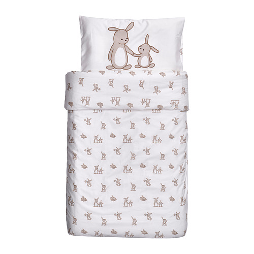 Conjunto de funda de edredón y funda de almohada de algodón con estampado de conejo blanco y mono.