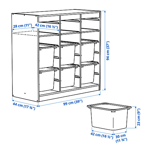 Ilustración con medidas del producto: TROFAST.