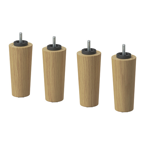 Cuatro patas de madera BRYNILEN con tornillos, color natural, forma cilíndrica, diseño simple.