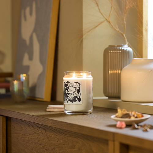PRAKTHÄGER, scented cndl in glass w lid/2 wicks. 2 of 6 open dialog