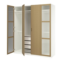 PAX/KAMMARTORP/GULLABERG, combinación armario, TONSTAD chapa roble / vidrio