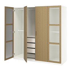 PAX/GULLABERG, wardrobe combination, TONSTAD oak veneer / glass