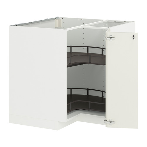Mueble de cocina METOD blanco con estantes curvos negros, bisagras.