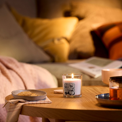 LOTSFÅGEL, scented candle in glass with lid. 2 of 8 open dialog