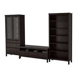 HEMNES, TV storage combination, Black-brown / clear glass