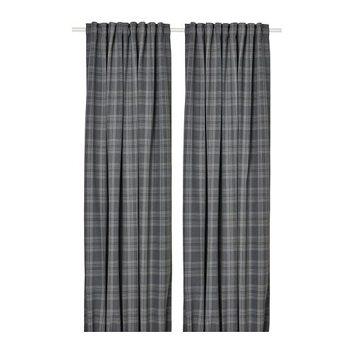 HÄGGVECKMAL cortinas de tartán gris oscuro, símil lana, oscurecedor de la habitación, poliéster reciclado, rectangular, 300 cm extra largo.