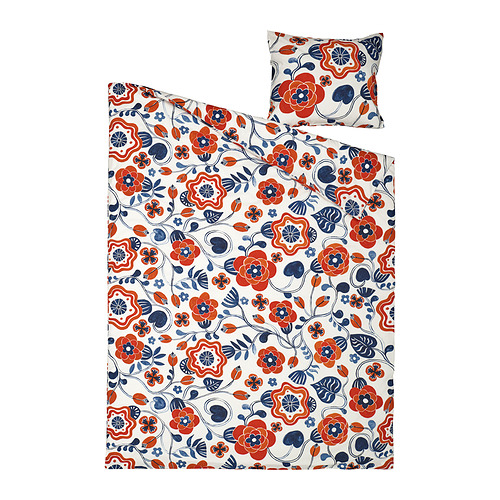 Conjunto nórdico KANONVISKA, estampado floral naranja y azul, mezcla de algodón y viscosa, rectángulo con almohada.