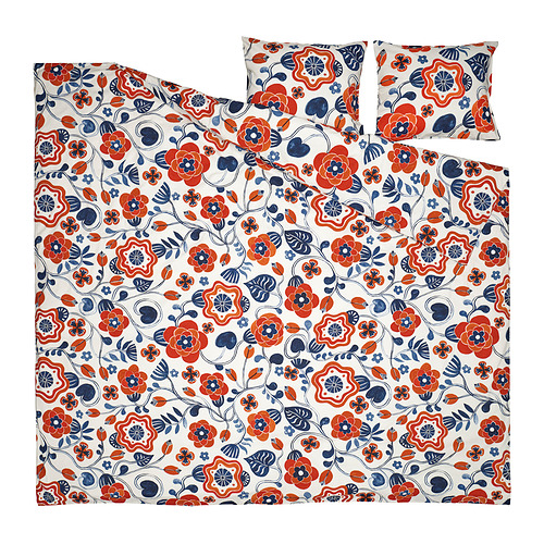 Conjunto nórdico KANONVISKA, estampado floral rojo y azul, suave viscosa de algodón, forma rectangular con fundas de almohada.