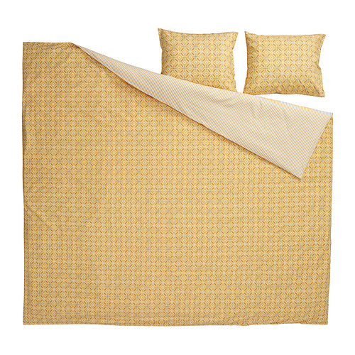 Conjunto de ropa de cama HAMNSENAP amarillo mostaza con motivos florales y de rayas, suave algodón/viscosa.