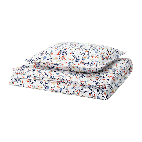 Conjunto nórdico BRUDKRUSBÄR, blanco con colorido diseño floral, suave algodón orgánico.