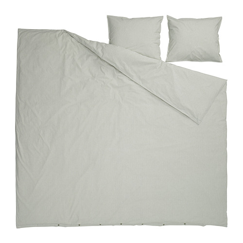 Juego de cama Ikea, SOLFIBBLA, rayas gris-blancas, algodón, forma cuadrada, funda nórdica y dos fundas de almohada.