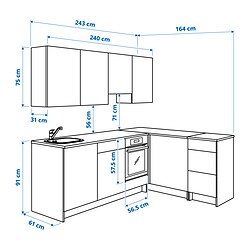 Ilustración de medidas - KNOXHULT cocina de esquina