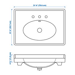 Measurement Illustration - RUTSJÖN sink with water trap