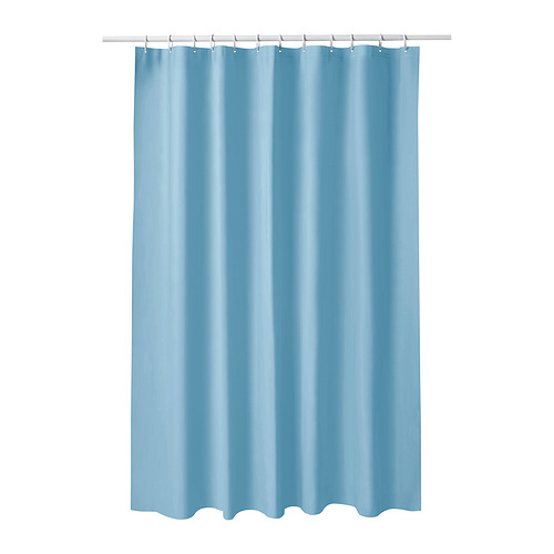 Cortina de ducha maciza azul claro, rectangular, plástico eva repelente al agua.