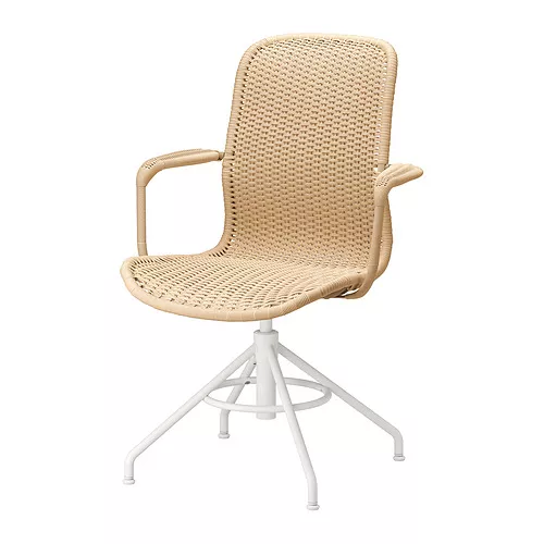 IKEA La Palma STIGBYGEL swivel chair with armrests, beige/white