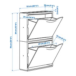 Ilustración de medidas - TRONES zapatero con 2 compartimentos