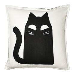 KUSTFYR, funda de cojín, Motivo gato blanco / negro