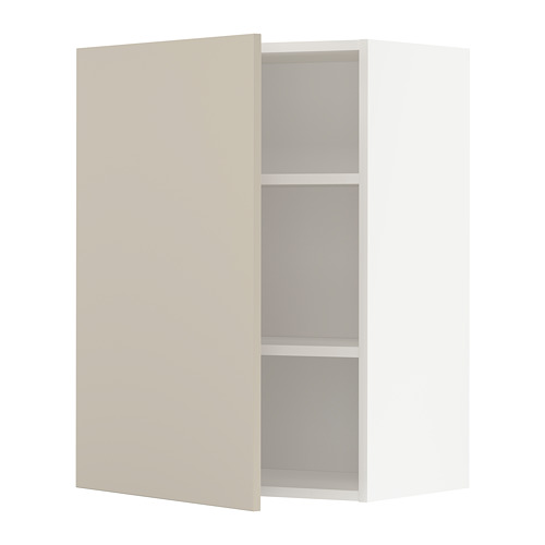 Mueble de cocina METOD beige. 3 estantes, abiertos en el lateral, fondo blanco.