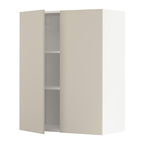 Mueble de cocina METOD en color beige con dos estantes y bisagras a presión.