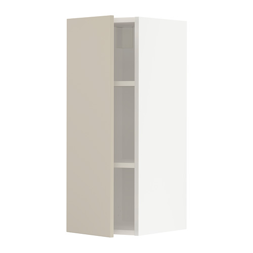 Armarios de cocina beige: sistema de cocina METOD. Alto, blanco, liso, moderno con dos estantes.