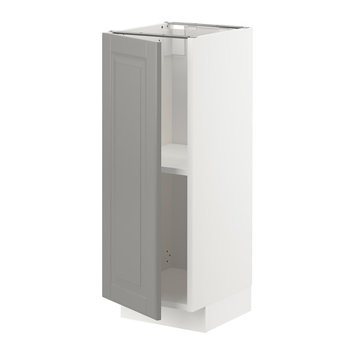 Mueble de cocina gris suave, METOD, diseño vertical delgado, bordes de puerta biselados, interior blanco, estante ajustable.