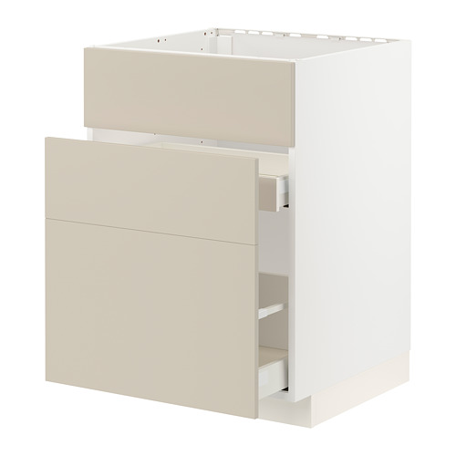 Un mueble de cocina METOD blanco con frentes havstorp beige, con superficies lisas y diseño moderno.