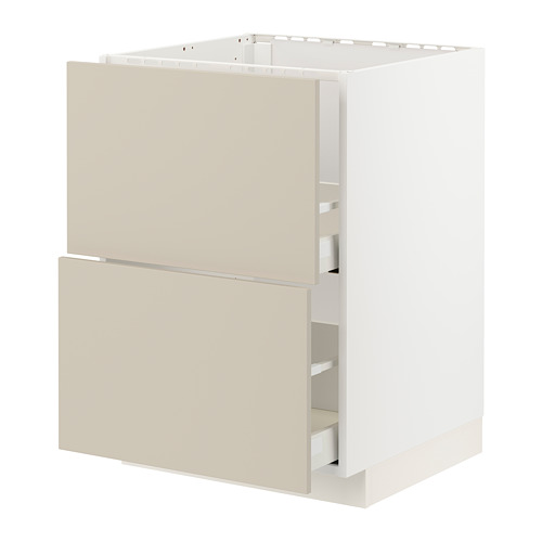 Un mueble de cocina METOD beige con un diseño liso y limpio y cajones de cierre automático.
