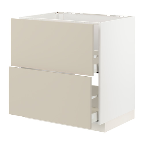 Mueble de cocina METOD beige con dos cajones y acabado liso.