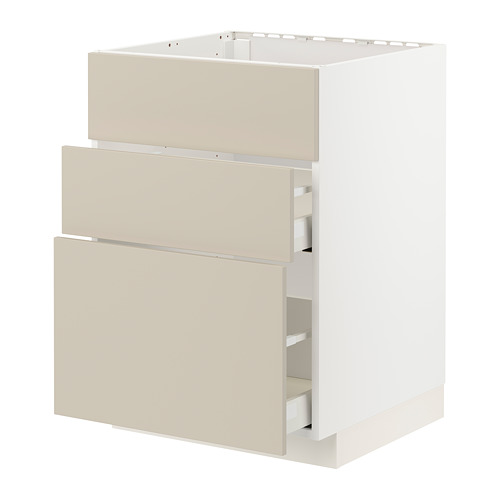 Armarios de cocina METOD en color beige con tres cajones.