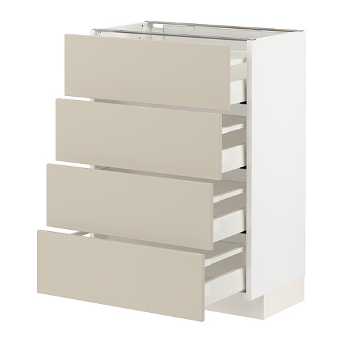 Un mueble de cocina METOD con cajones havstorp beige. Tiene un diseño liso y limpio con cuatro cajones.