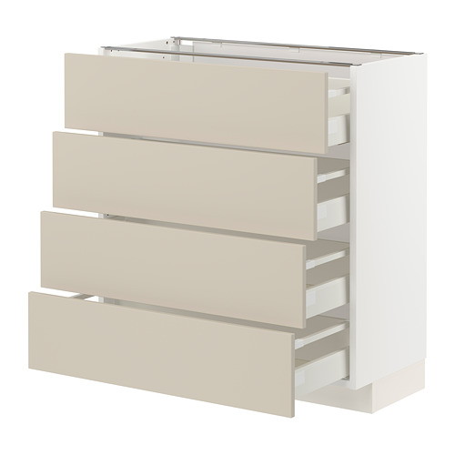 Mueble de cocina METOD, beige. Cajones blancos y marrones claros, diseño moderno y rectangular.