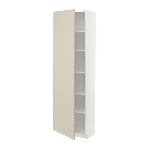 Mueble blanco METOD con puerta beige; Estantes altos, rectangulares y ajustables.