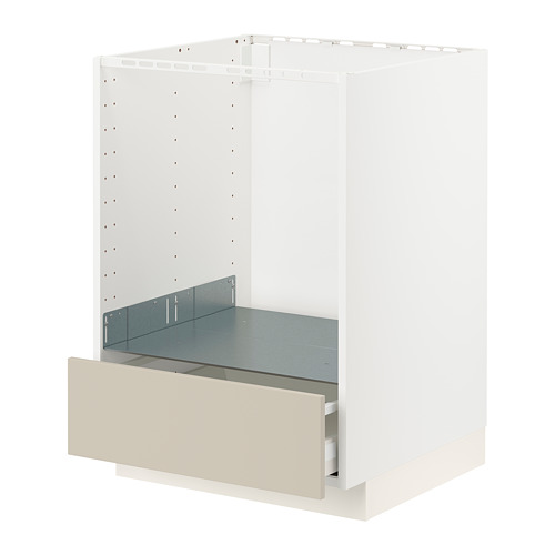 Cocina METOD: estructura blanca, cajón beige, moderna, metal y madera