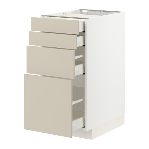 Mueble de cocina METOD con cajones havstorp beige, base blanca, cuatro cajones.