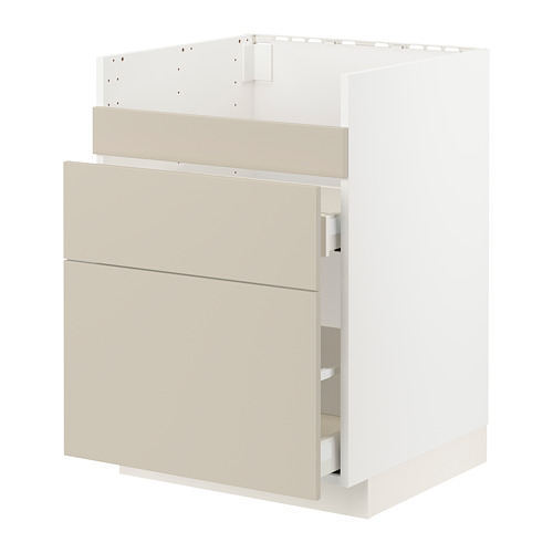 Mueble de cocina METOD beige con diseño liso y limpio y tres cajones.