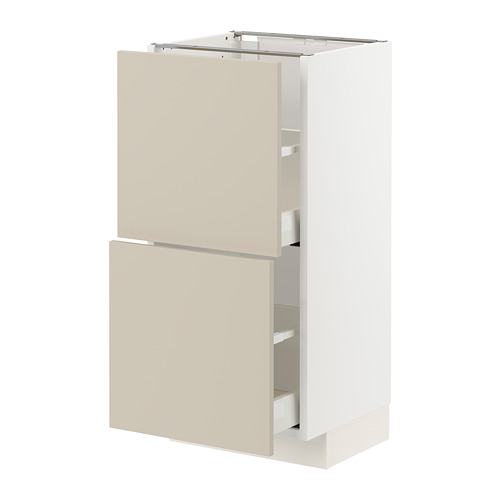Mueble de cocina METOD beige con dos cajones y puerta.